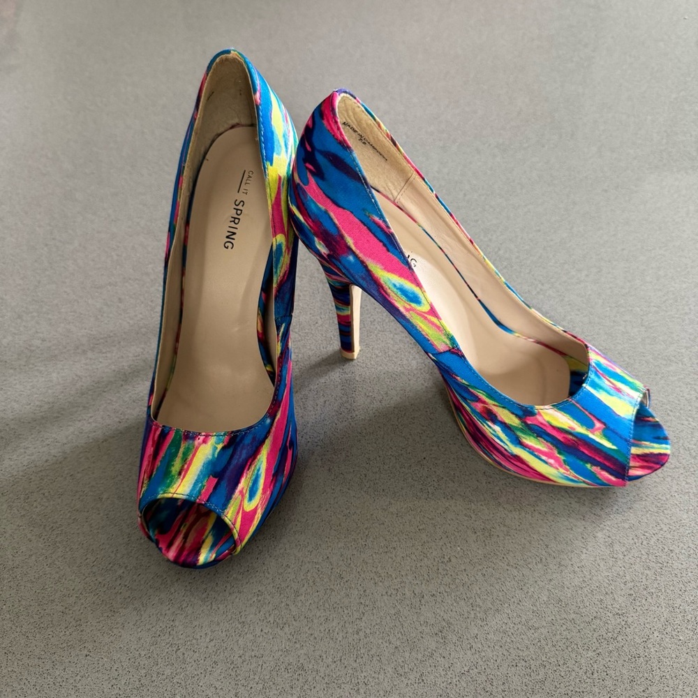 Call It Spring Multicolor Abstract Print Peep-Toe Heels